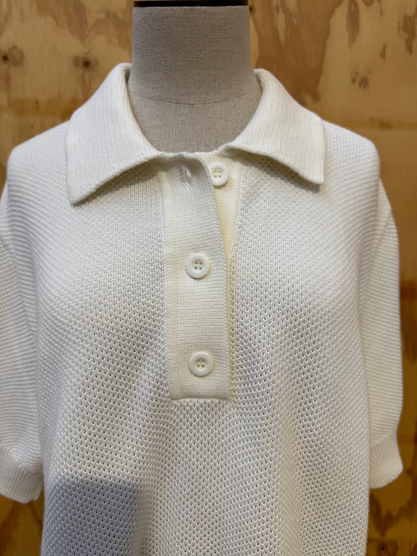 BASSIKE CREAM KNIT POLO TOP - SIZE 2