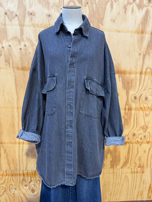 THE FRANKIE SHOP GREY WASHED OVERSIZED SHIRT - SIZE XS/S
