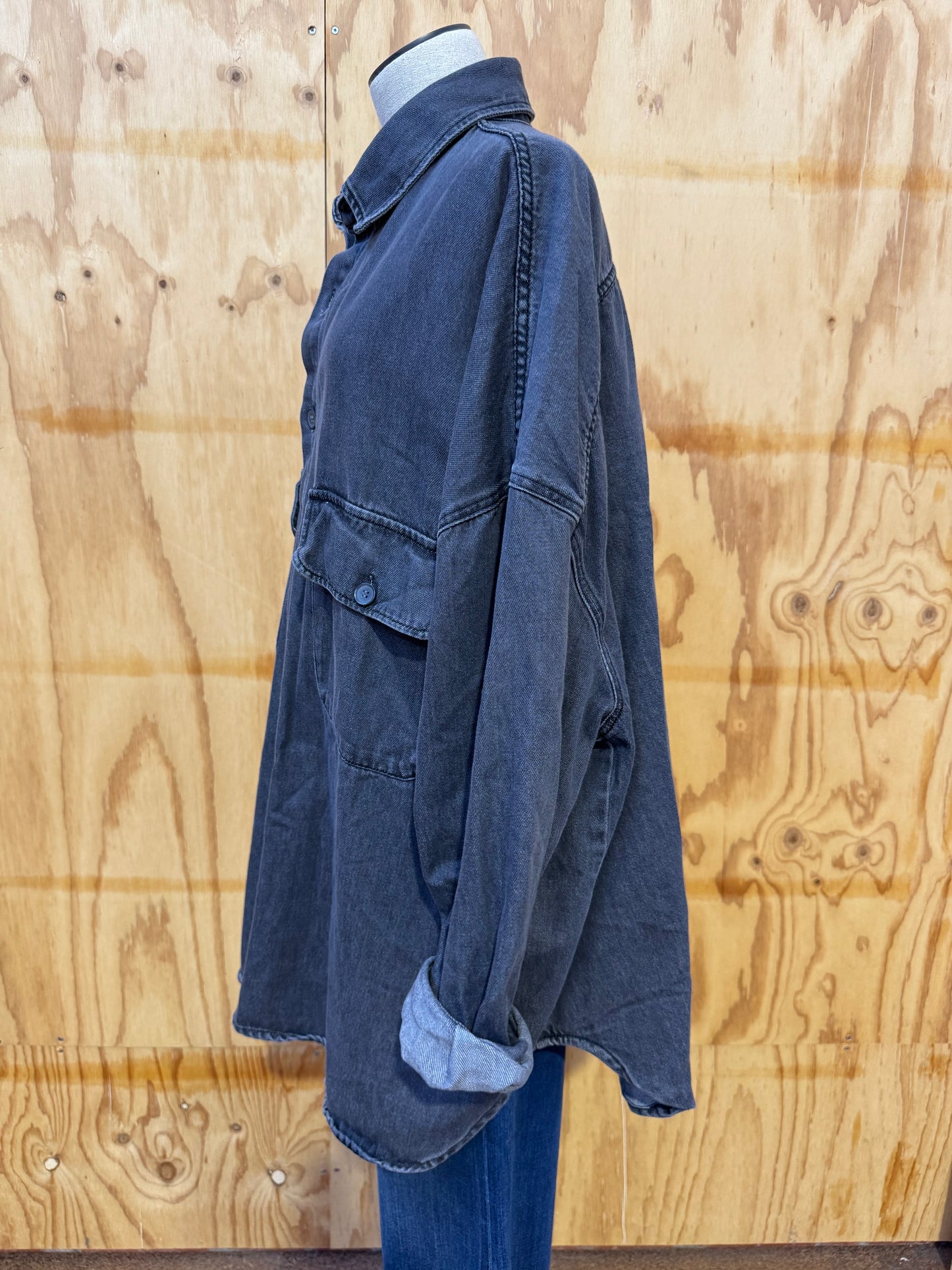 THE FRANKIE SHOP GREY WASHED OVERSIZED SHIRT - SIZE XS/S