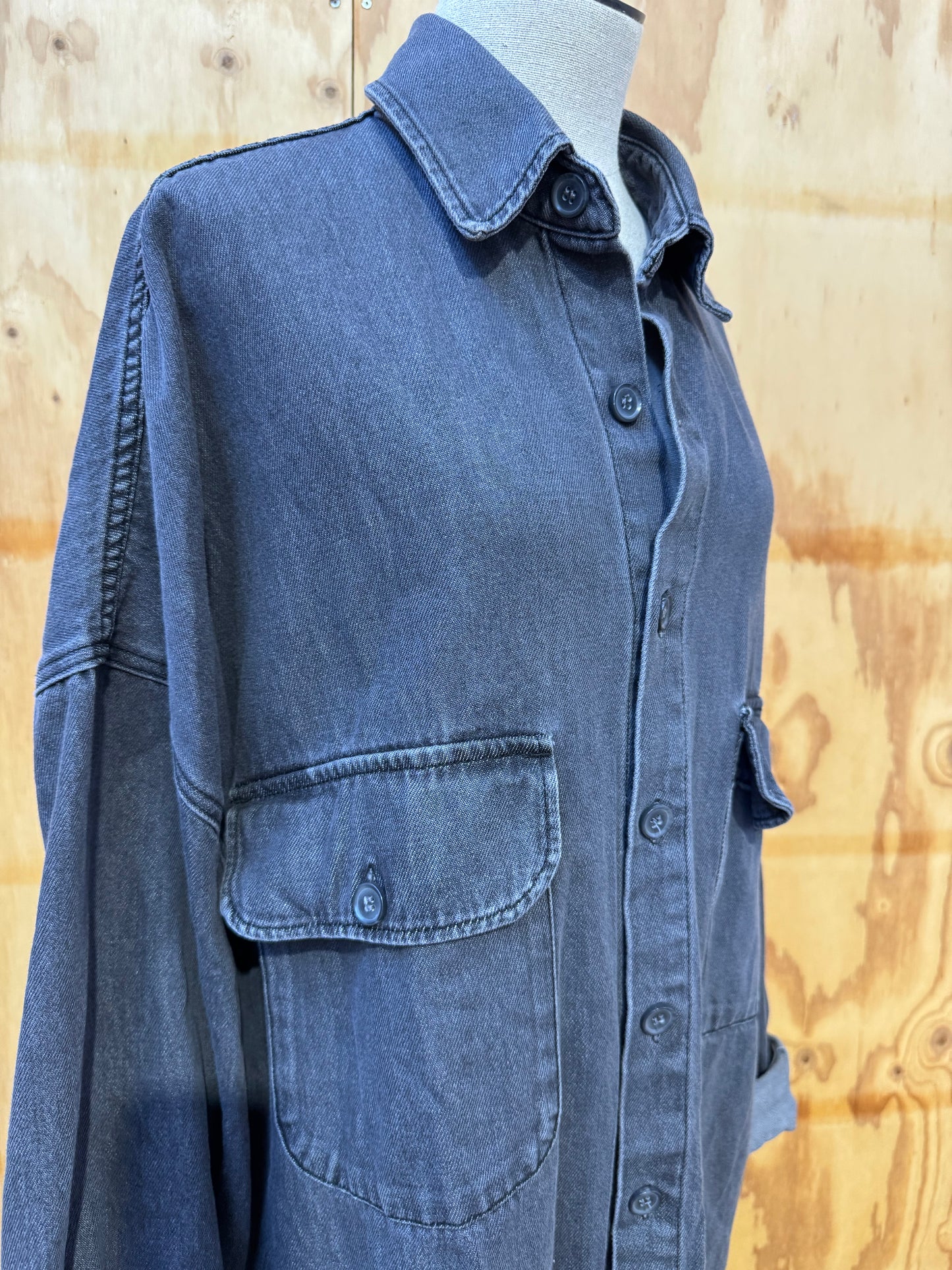 THE FRANKIE SHOP GREY WASHED OVERSIZED SHIRT - SIZE XS/S