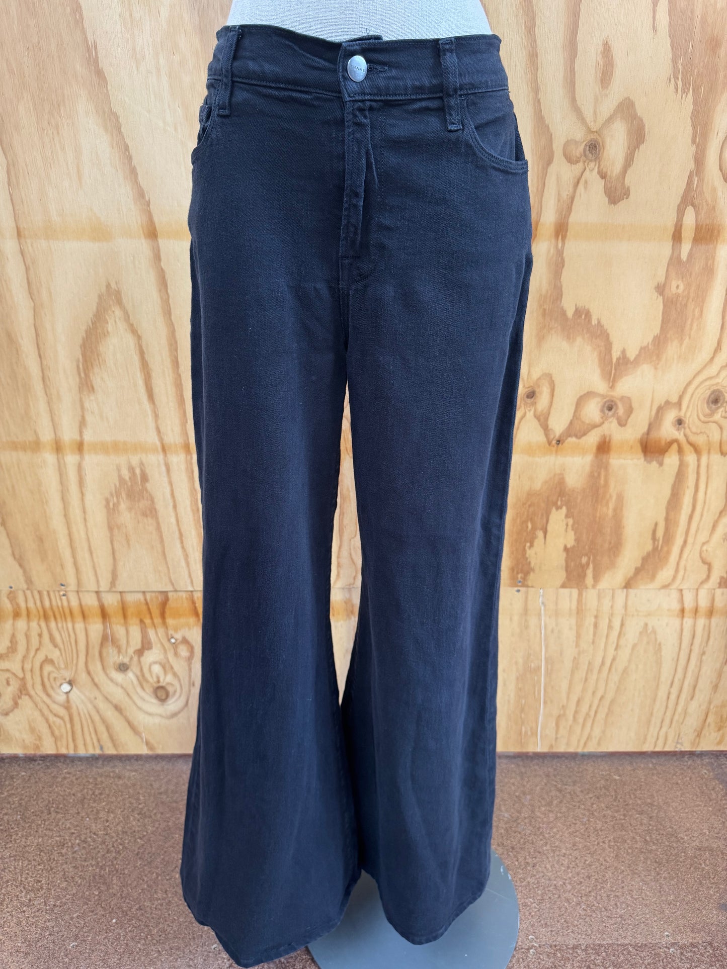 FRAME BLACK WIDE LEG DENIM JEANS - SIZE 28