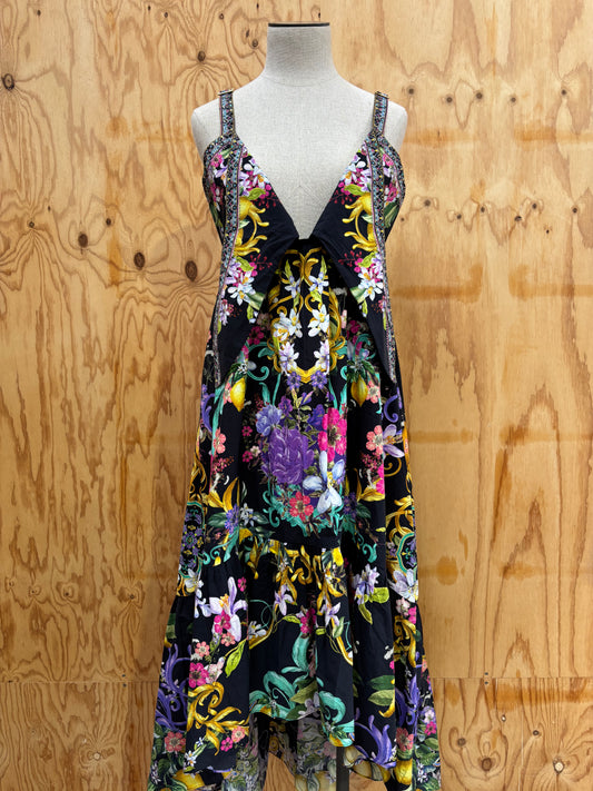 CAMILLA MEET ME IN MARCHESA TIE FRONT HIGH LOW DRESS - SIZE MEDIUM