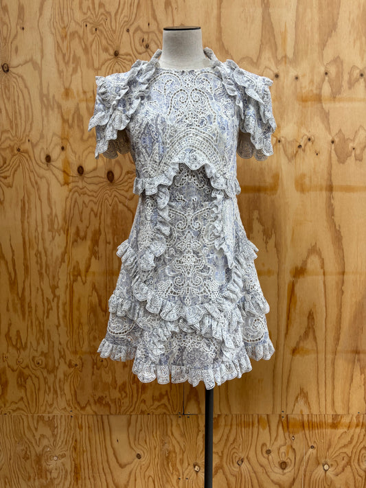 THEORY PURPLE HEATHER RAID TILE PRINT MINI DRESS - SIZE 12