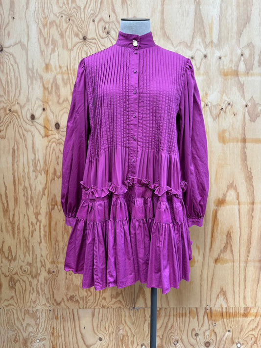 AJE SMOCK MINI DRESS IN FUSCIA - SIZE 8