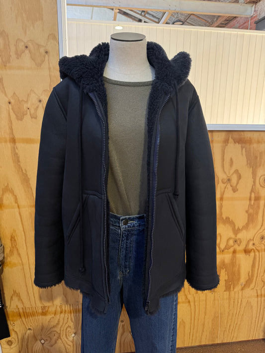 SCANLAN THEODORE CHARCOAL LEATHER SHEARLING JACKET - SIZE OS