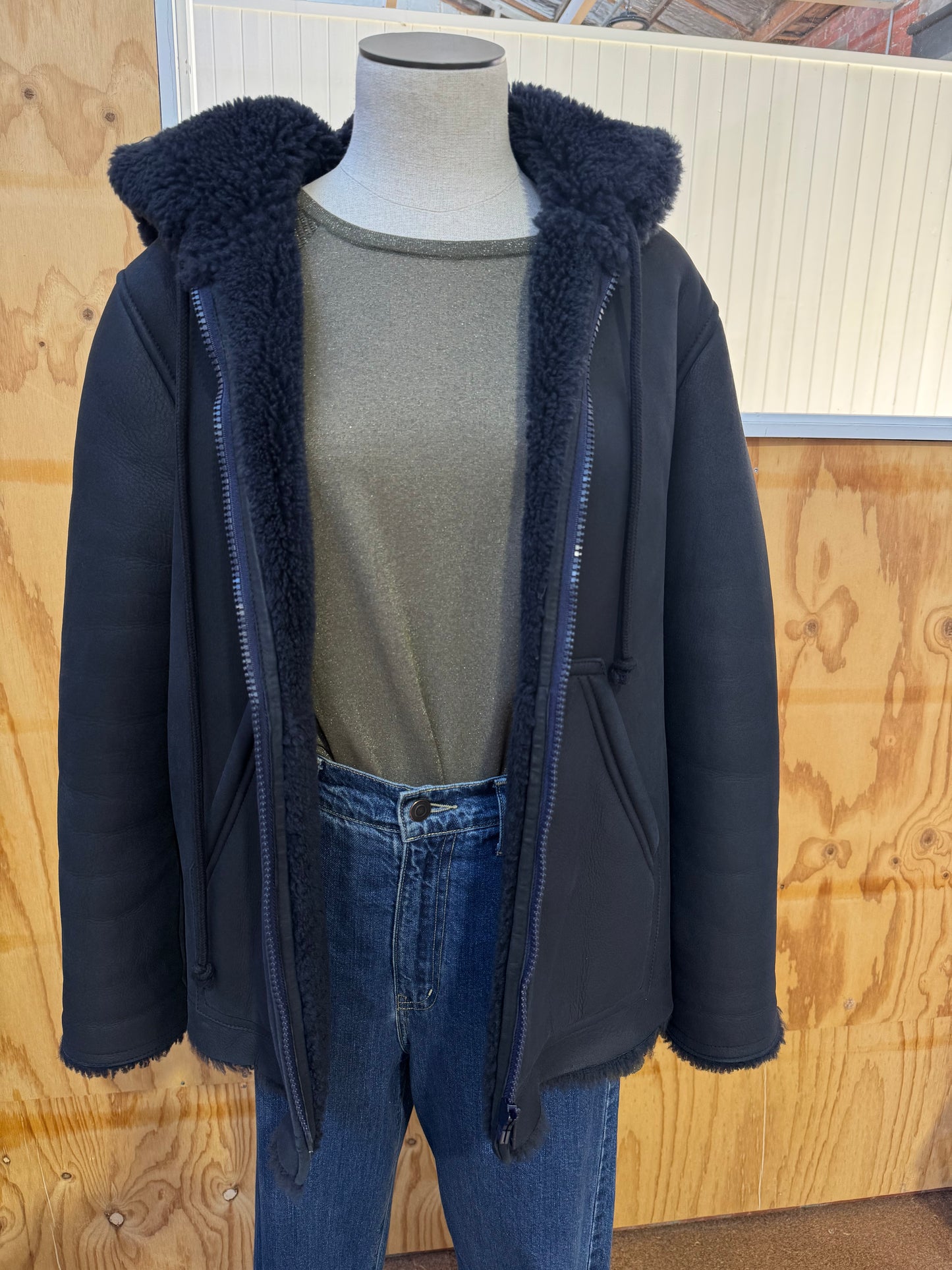 SCANLAN THEODORE CHARCOAL LEATHER SHEARLING JACKET - SIZE OS