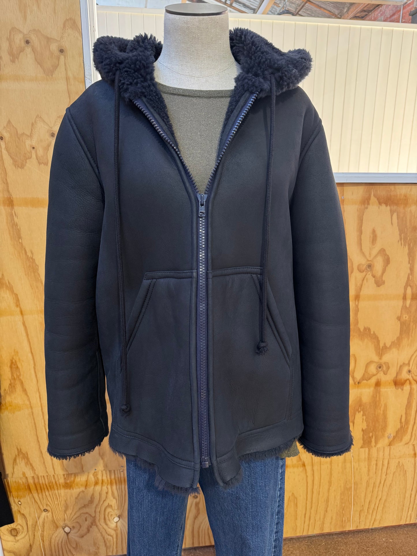 SCANLAN THEODORE CHARCOAL LEATHER SHEARLING JACKET - SIZE OS