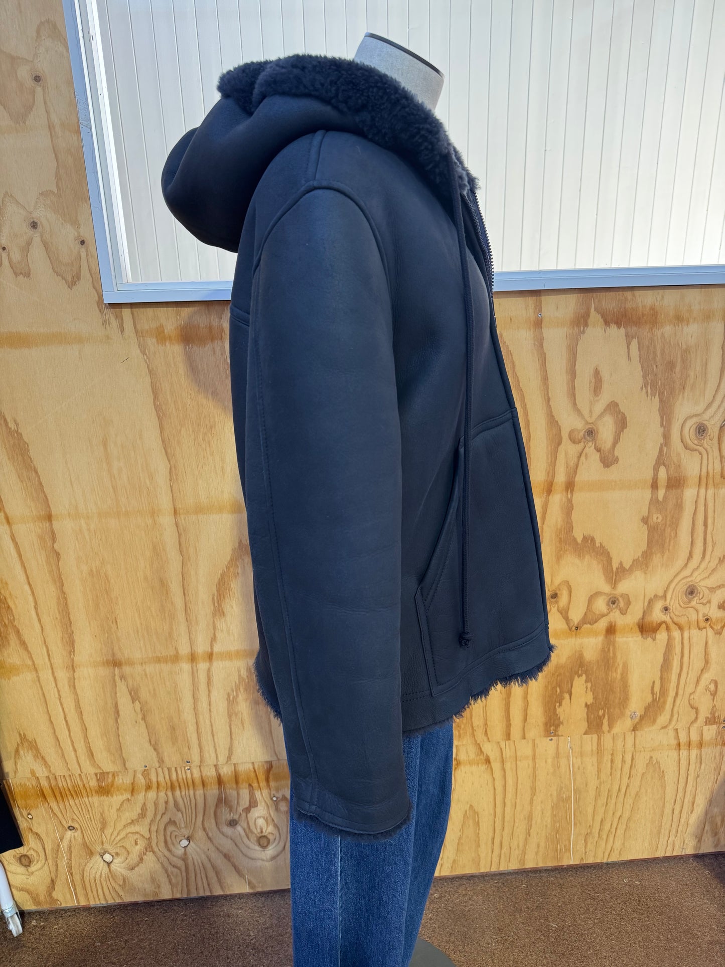 SCANLAN THEODORE CHARCOAL LEATHER SHEARLING JACKET - SIZE OS