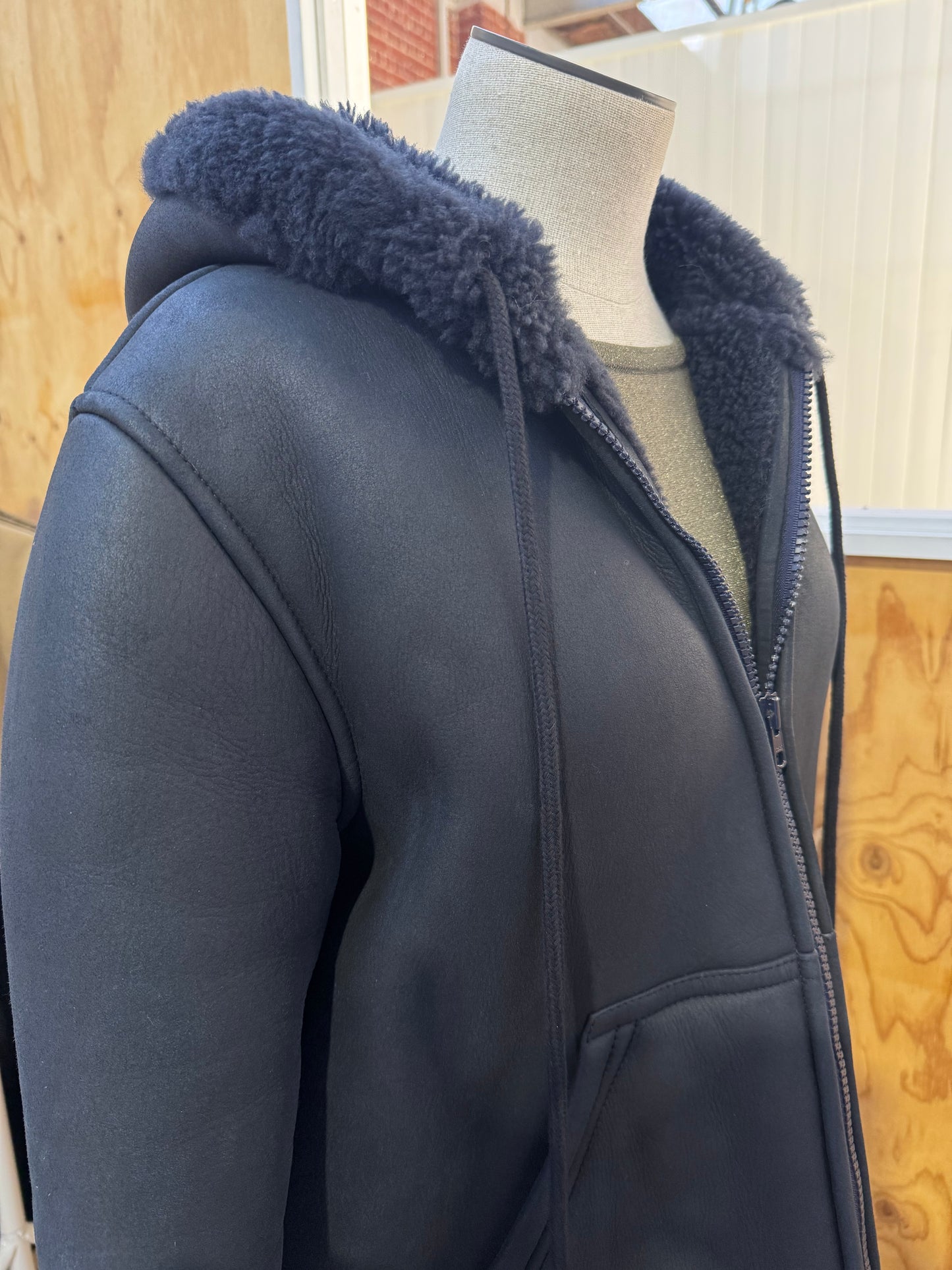 SCANLAN THEODORE CHARCOAL LEATHER SHEARLING JACKET - SIZE OS