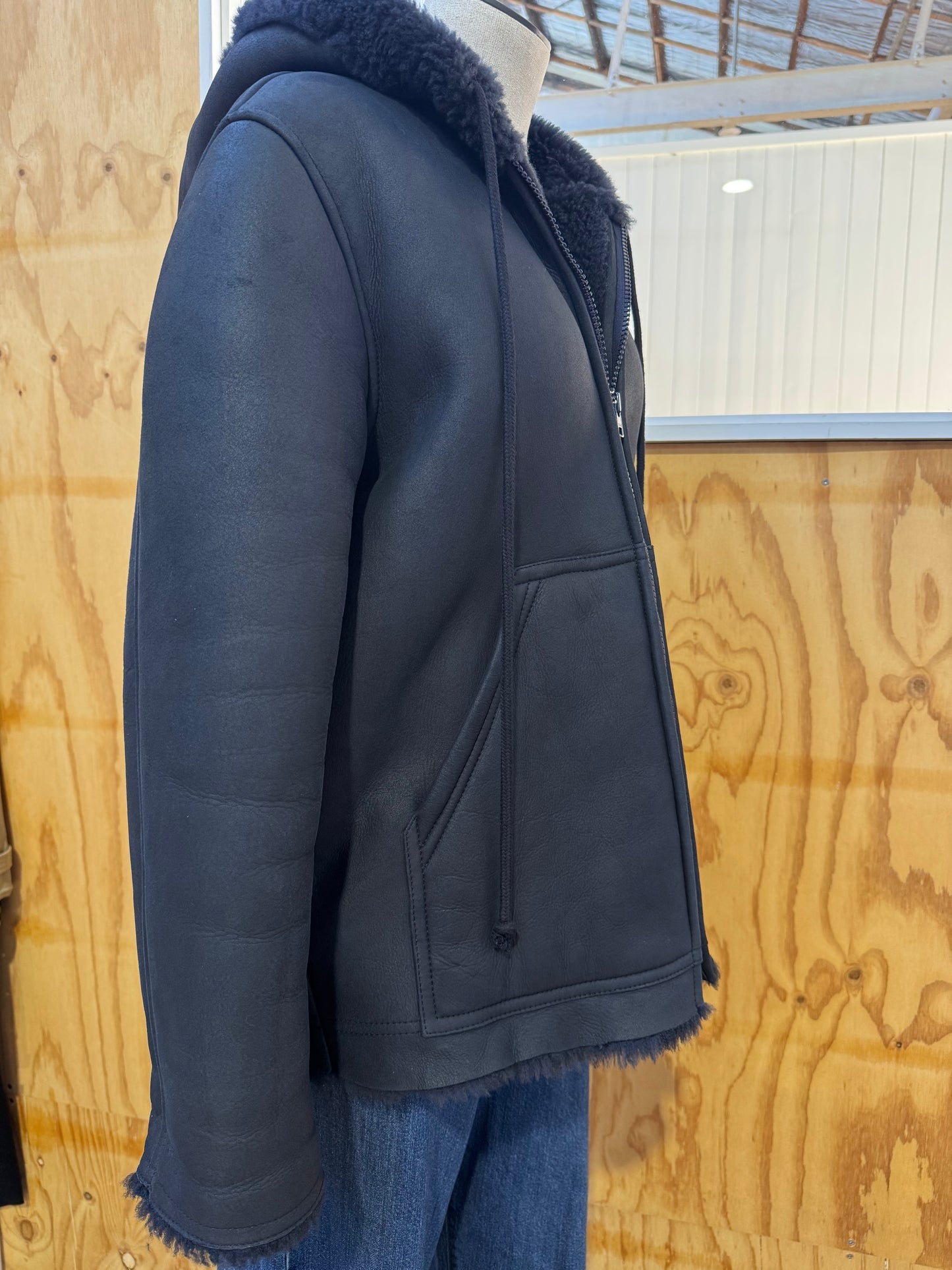 SCANLAN THEODORE CHARCOAL LEATHER SHEARLING JACKET - SIZE OS