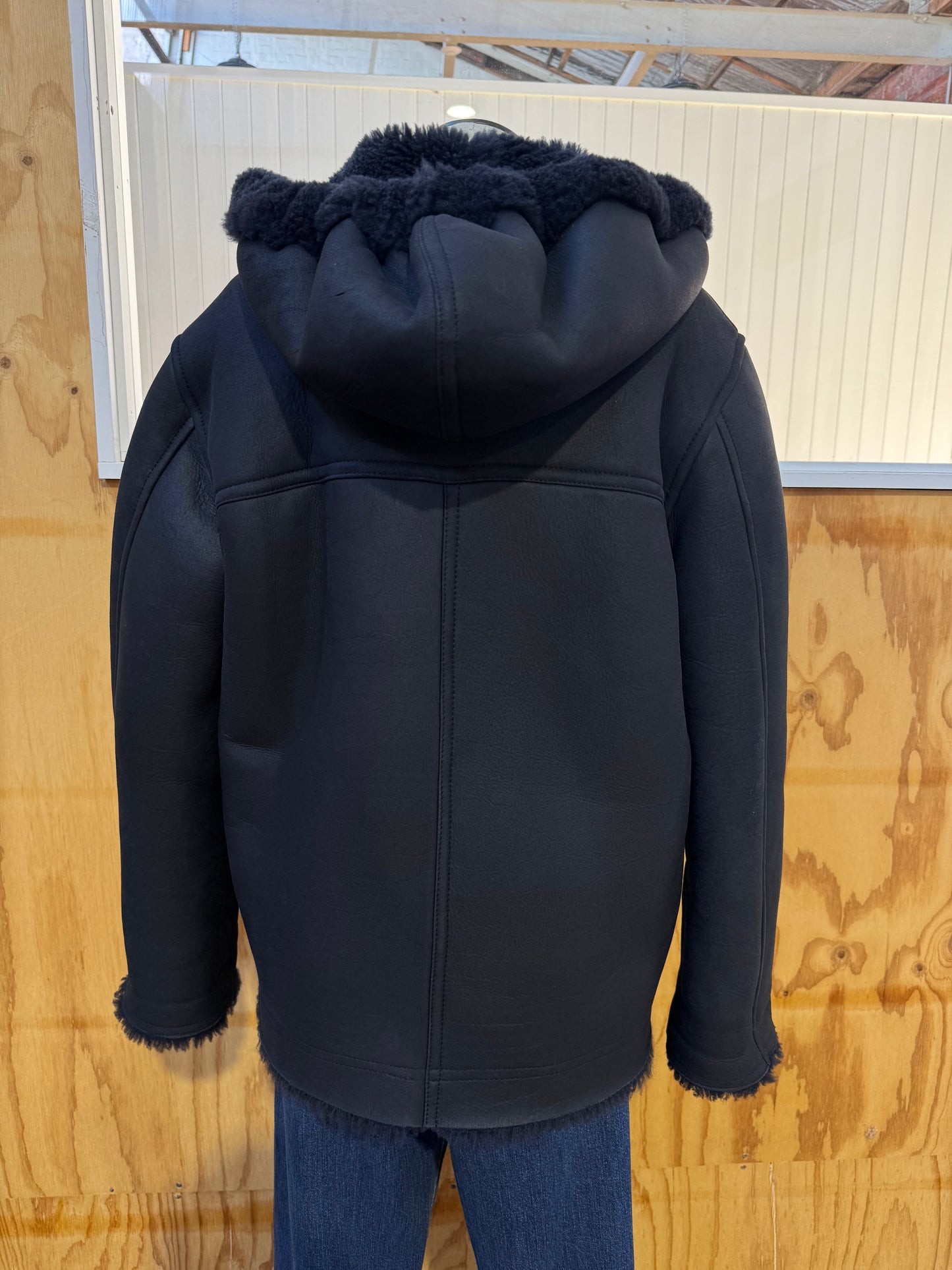 SCANLAN THEODORE CHARCOAL LEATHER SHEARLING JACKET - SIZE OS