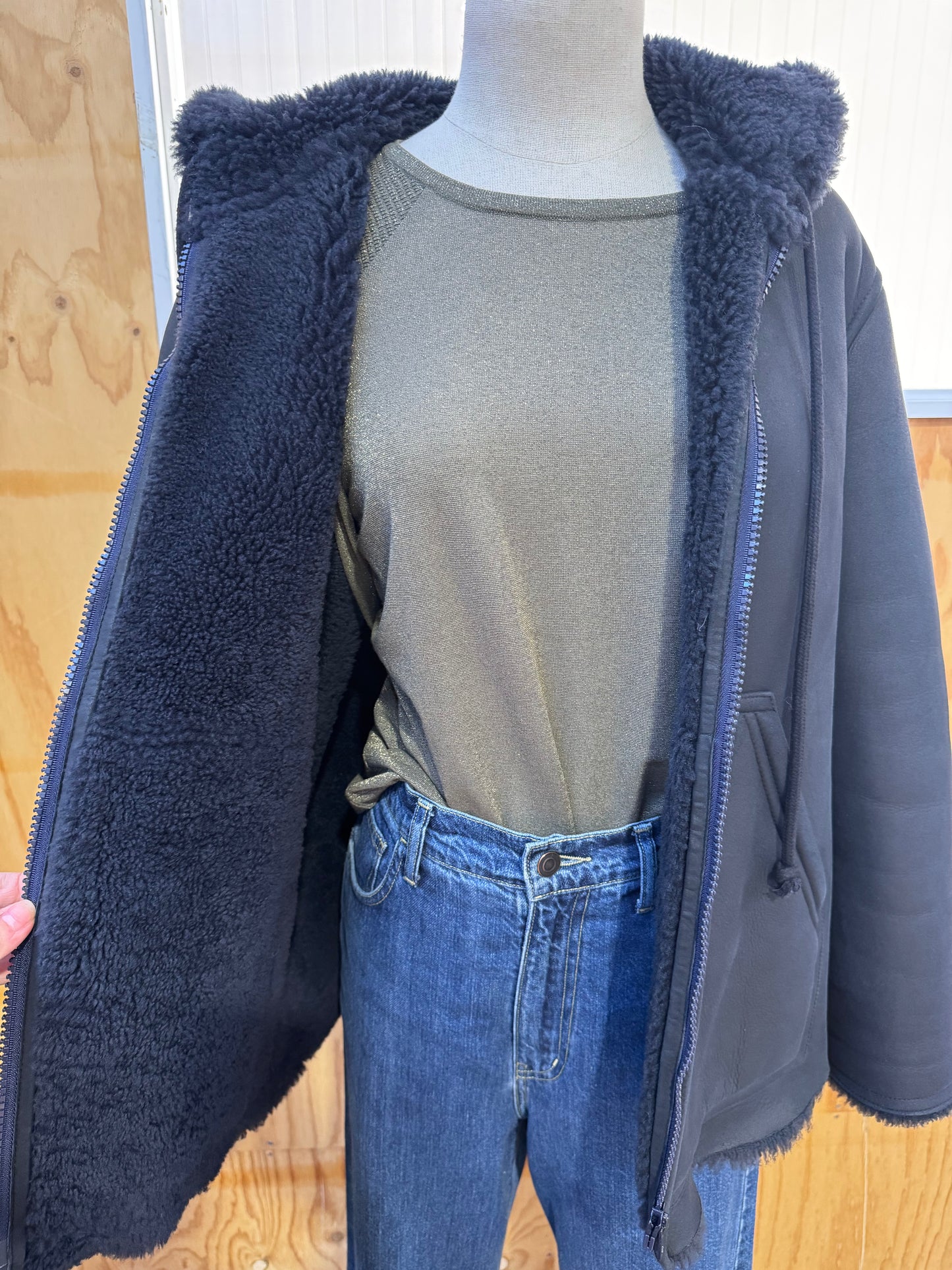 SCANLAN THEODORE CHARCOAL LEATHER SHEARLING JACKET - SIZE OS