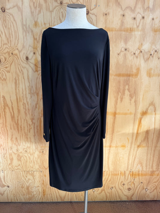 RALPH LAUREN BLACK MIDI EVENING DRESS - SIZE 16