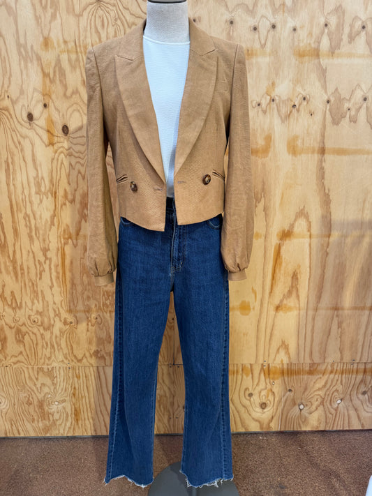 VERONICA BEARD CROPPED TAN LINEN - SIZE 2