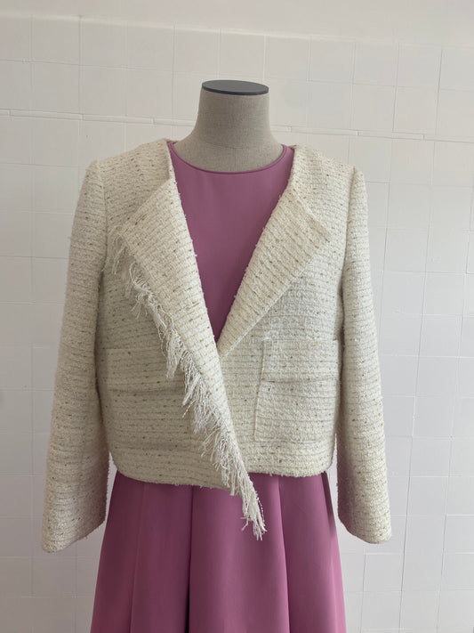 CARLA ZAMPATTI WHITE TWEED PEA COAT - SIZE 12