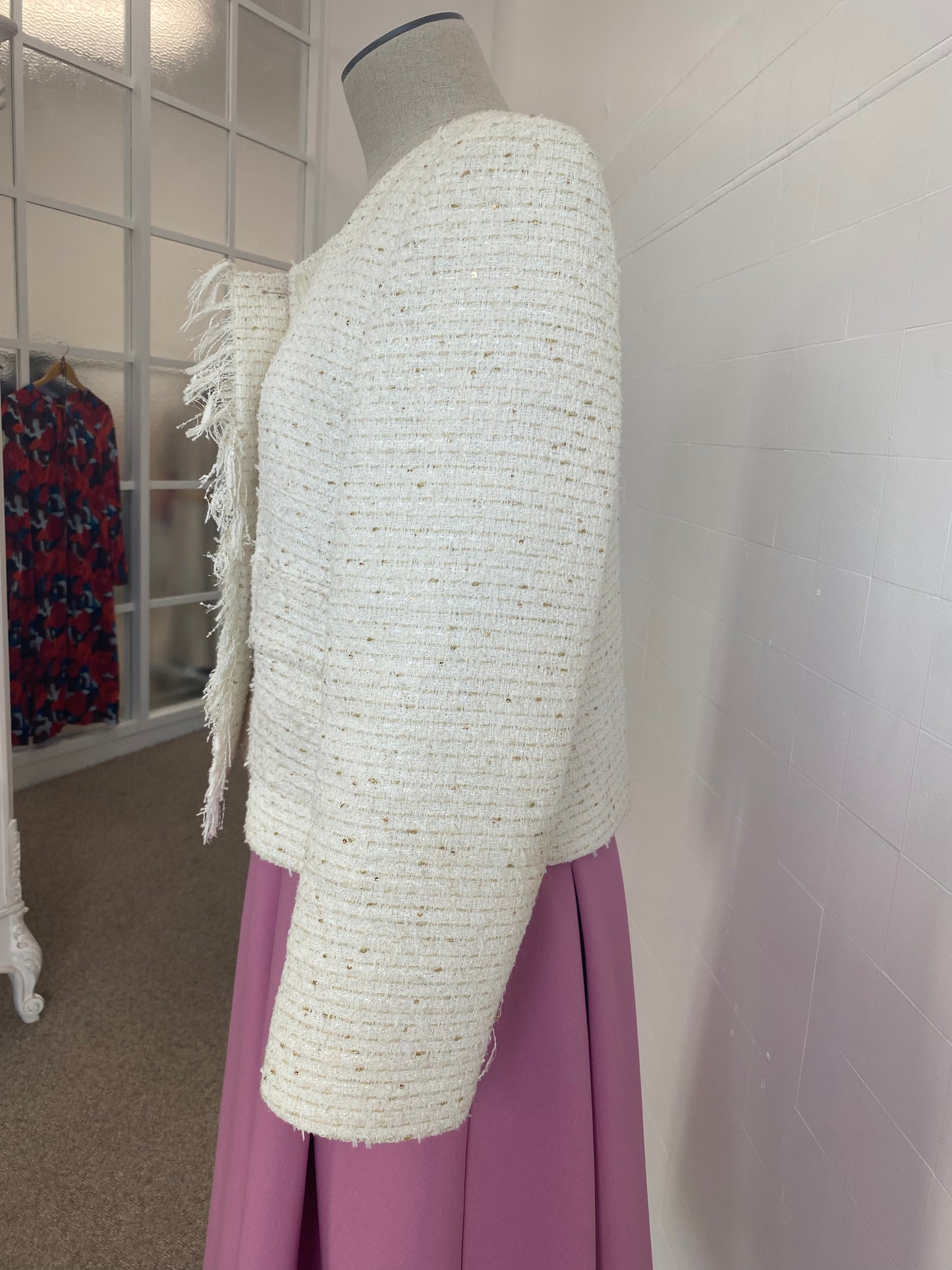 CARLA ZAMPATTI WHITE TWEED PEA COAT - SIZE 12