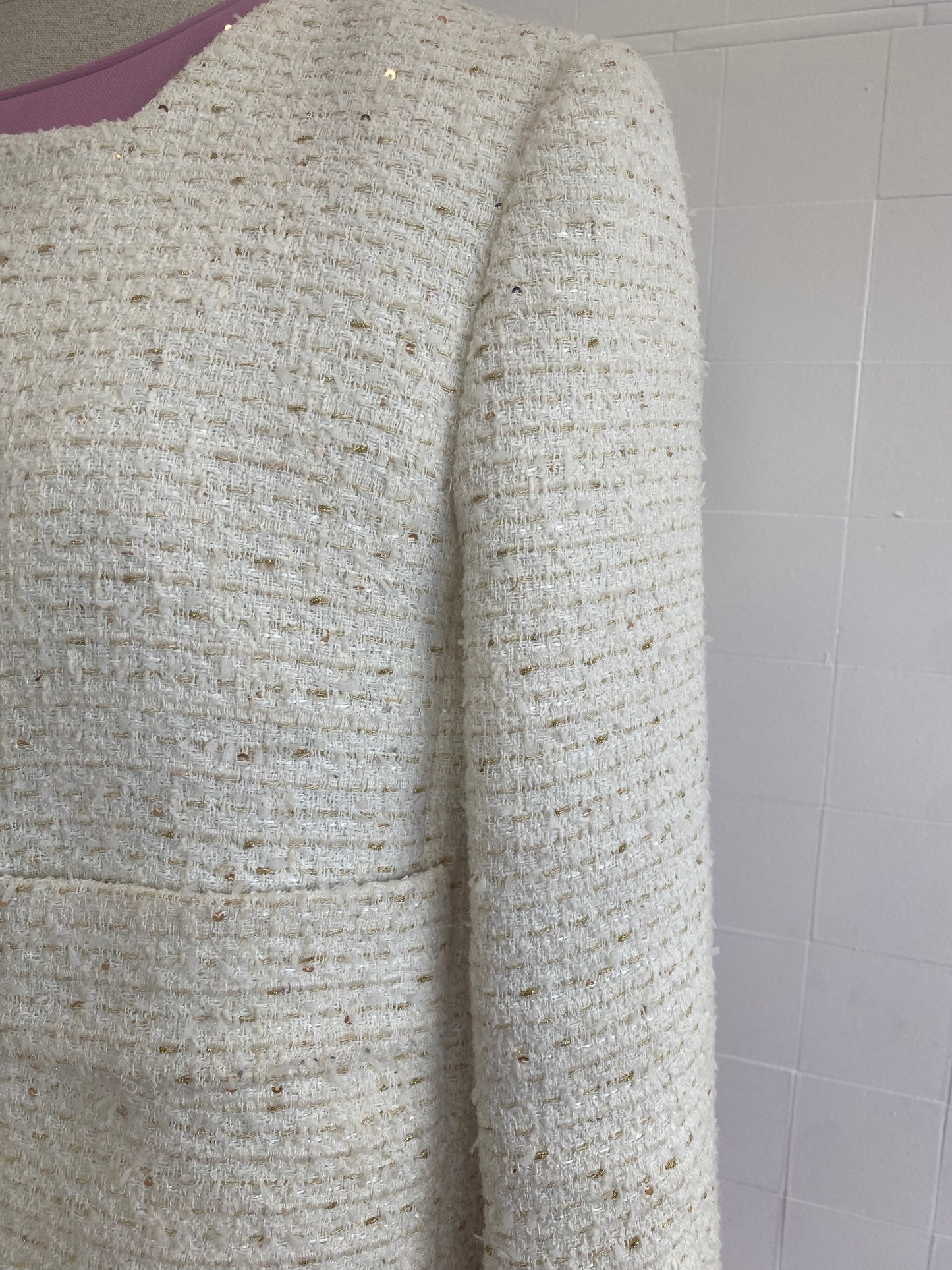 CARLA ZAMPATTI WHITE TWEED PEA COAT - SIZE 12