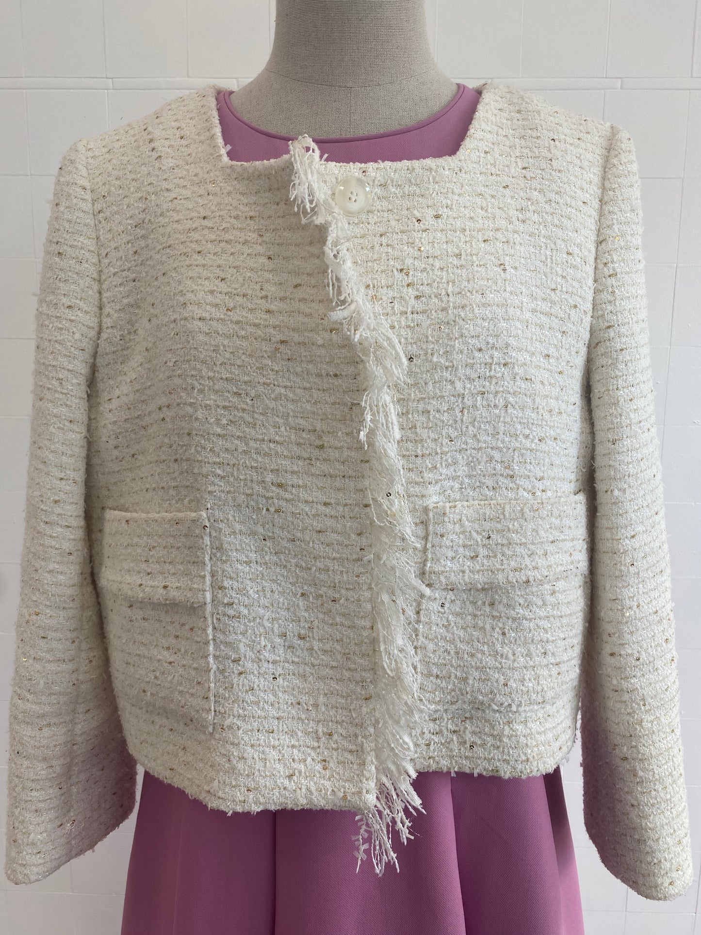 CARLA ZAMPATTI WHITE TWEED PEA COAT - SIZE 12