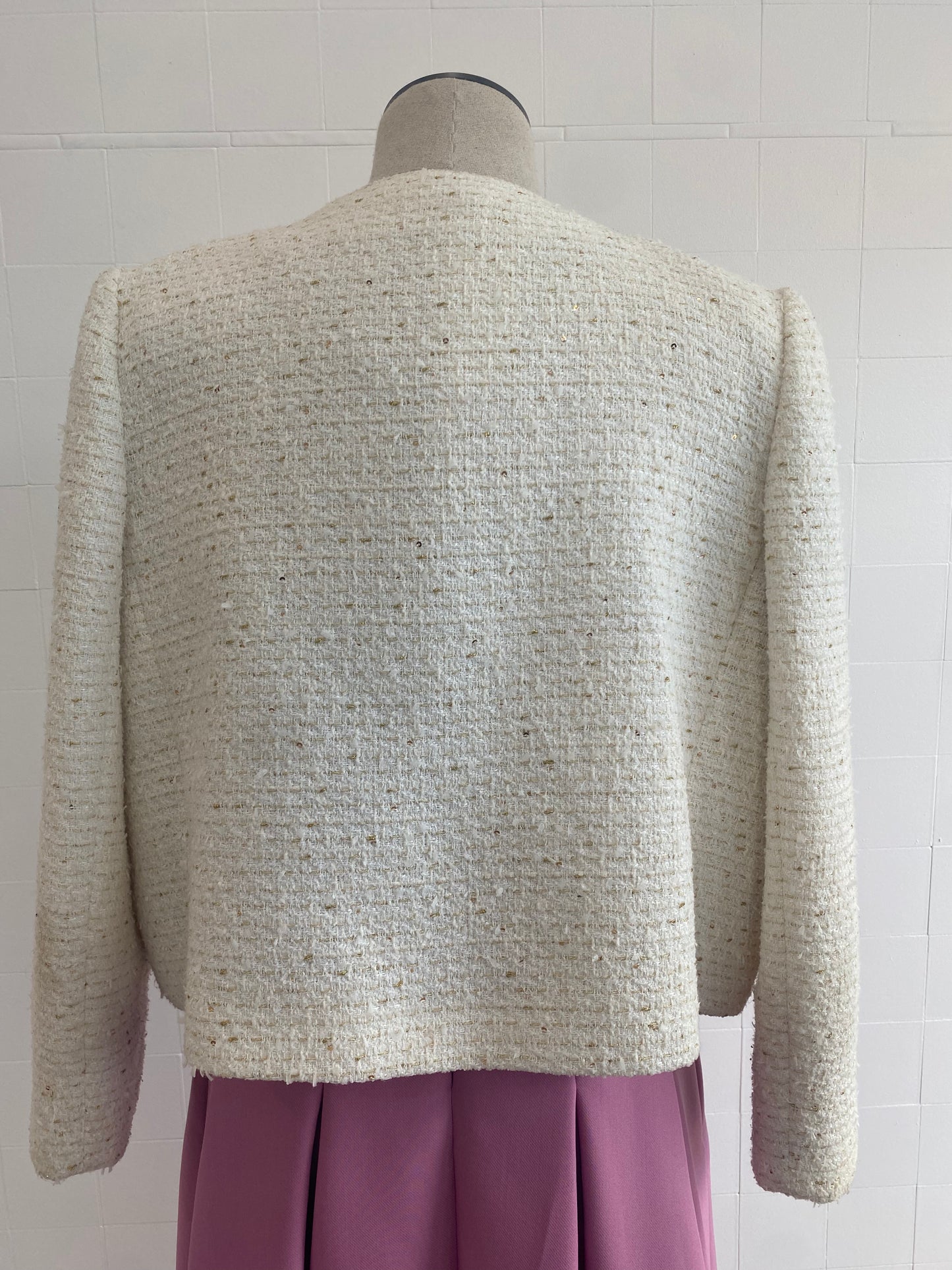 CARLA ZAMPATTI WHITE TWEED PEA COAT - SIZE 12