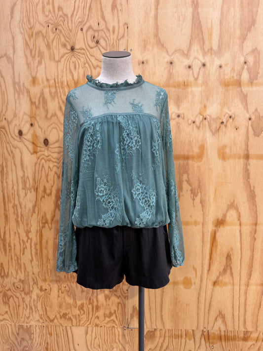 FLANNEL GREEN LACE TOP - SIZE 2