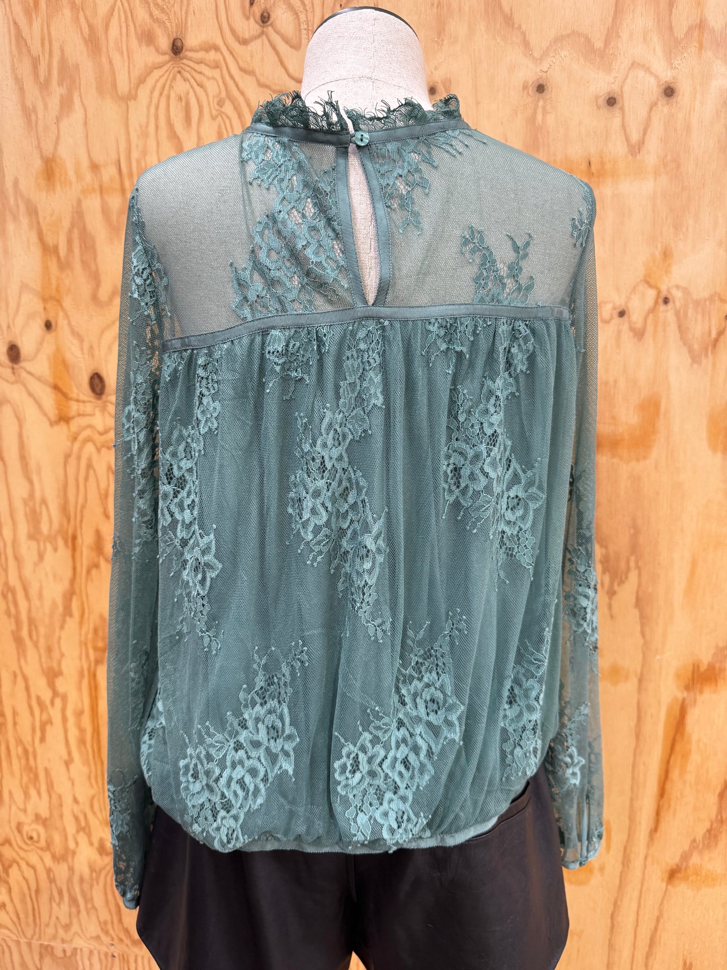 FLANNEL GREEN LACE TOP - SIZE 2