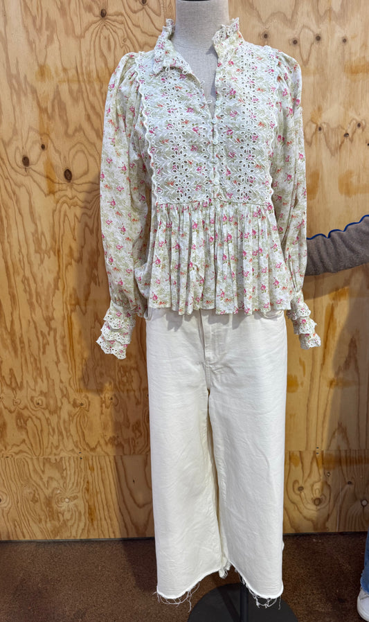 PAIGE CREAM WIDE LEG JEANS - SIZE 34