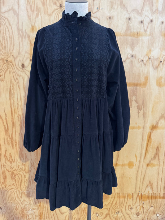 BY TIMO BLACK CORDUROY MIDI DRESS - SIZE S