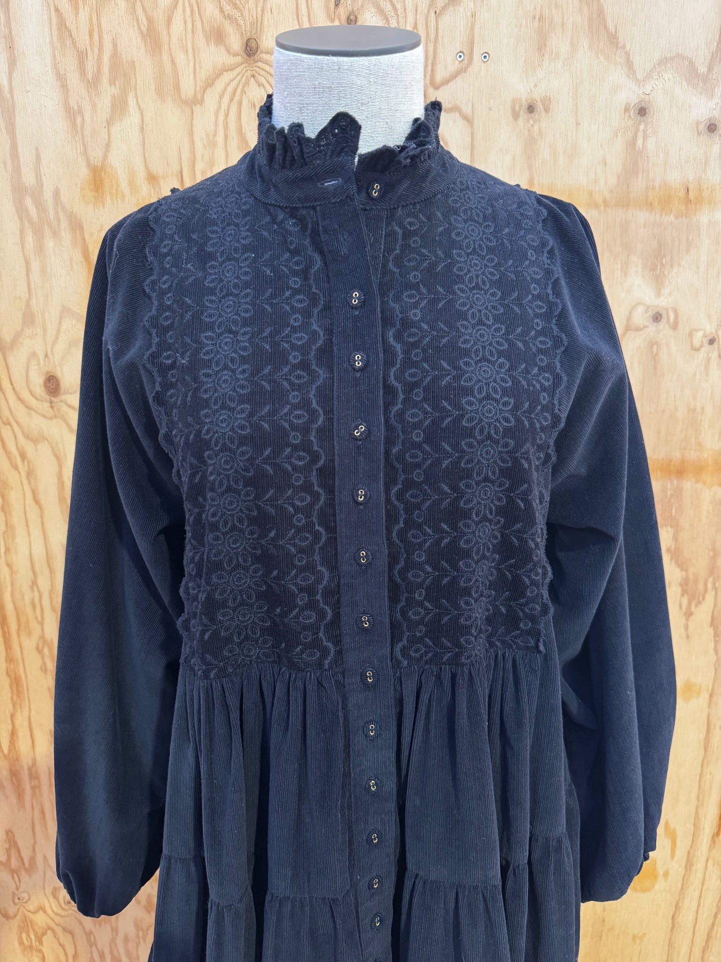BY TIMO BLACK CORDUROY MIDI DRESS - SIZE S