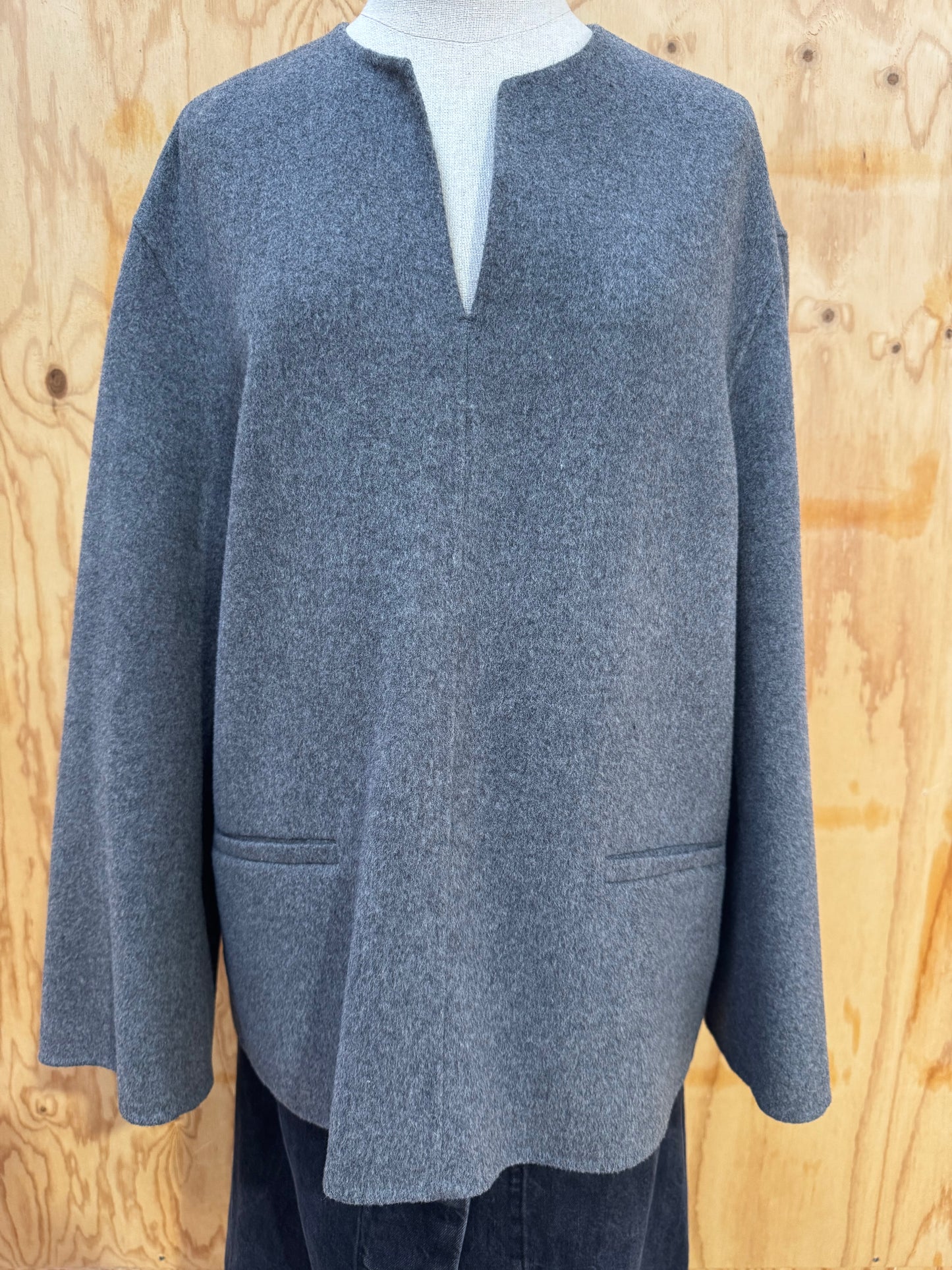 COS GREY WOOL TUNIC TOP - SIZE 38