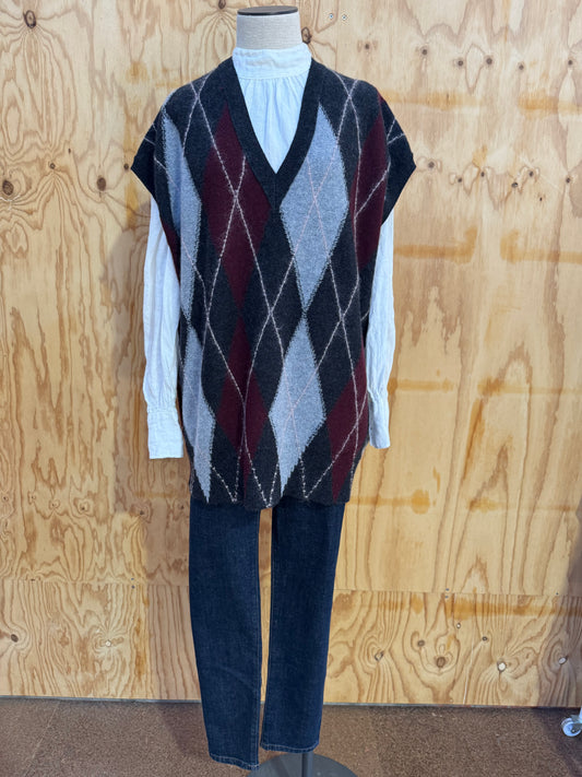 COS ARGYLE WOOL VEST - SIZE M