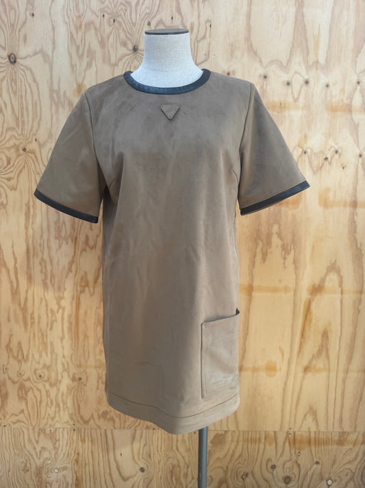 AJE STUDIO SUEDE MINI DRESS IN CAMEL - SIZE 4