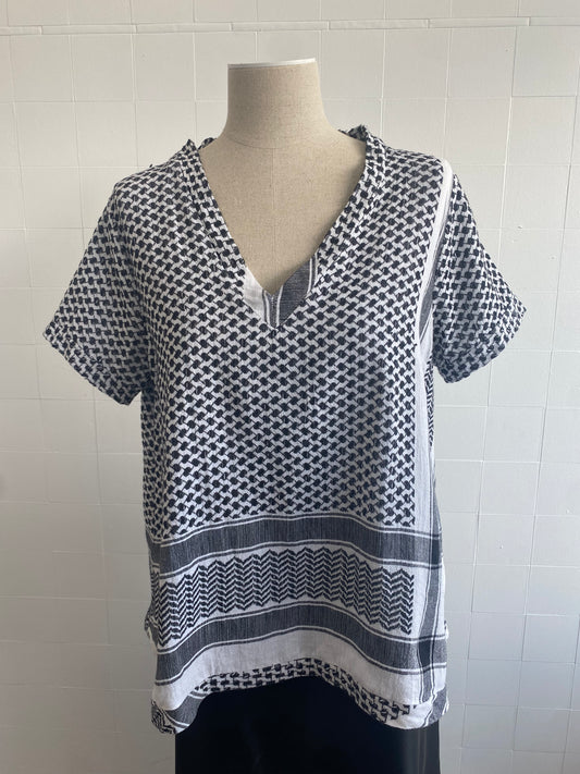 CECILIE COPENHAGEN BLACK & WHITE CASUAL BLOUSE - SIZE L