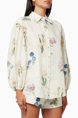 ALEMAIS JULES FLORAL SHIRT IN HEMP - SIZE 8