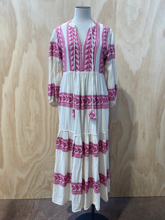 PEARL AND CAVIAR EMBROIDERED AZTEC MAXI DRESS - SIZE S/M