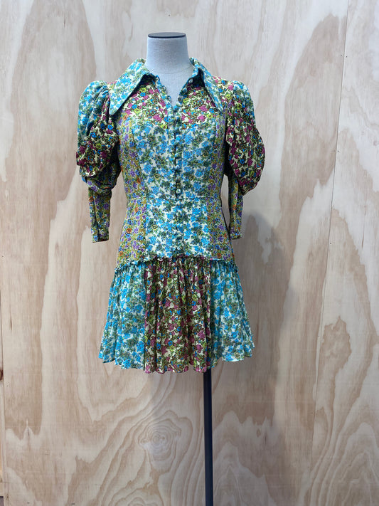 ALEMAIS MIRABELLA SPLICED FLORAL MINI DRESS _ SIZE 10