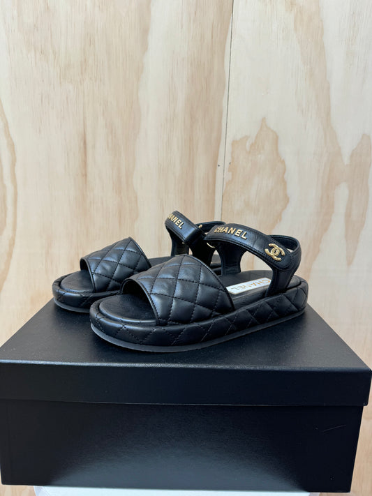 CHANEL LAMBSKIN QUILTED DAD SANDALS - SIZE 37.5