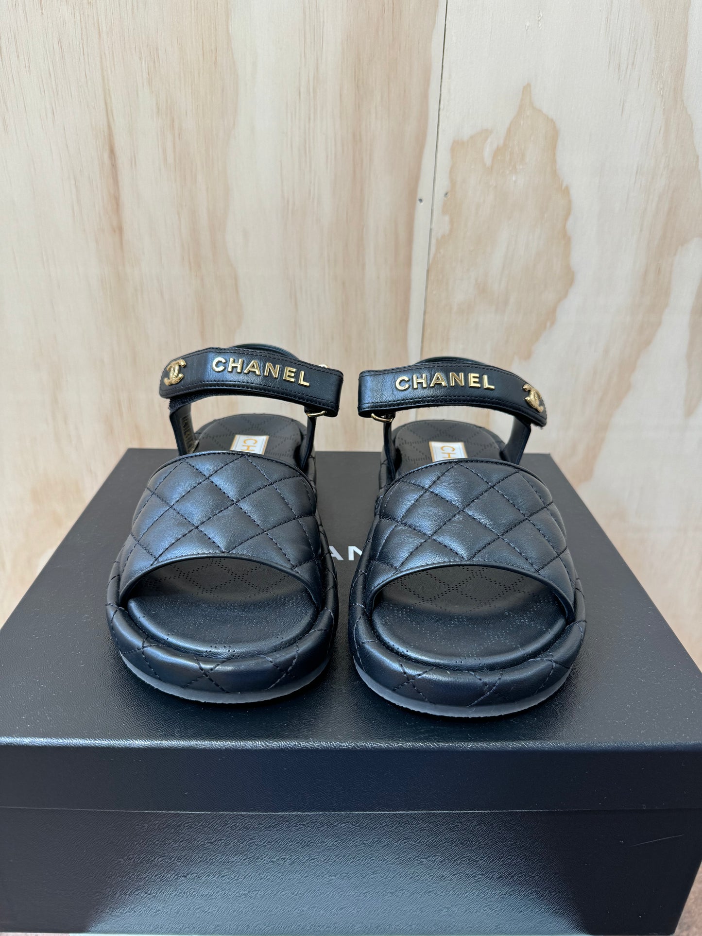 CHANEL LAMBSKIN QUILTED DAD SANDALS - SIZE 37.5