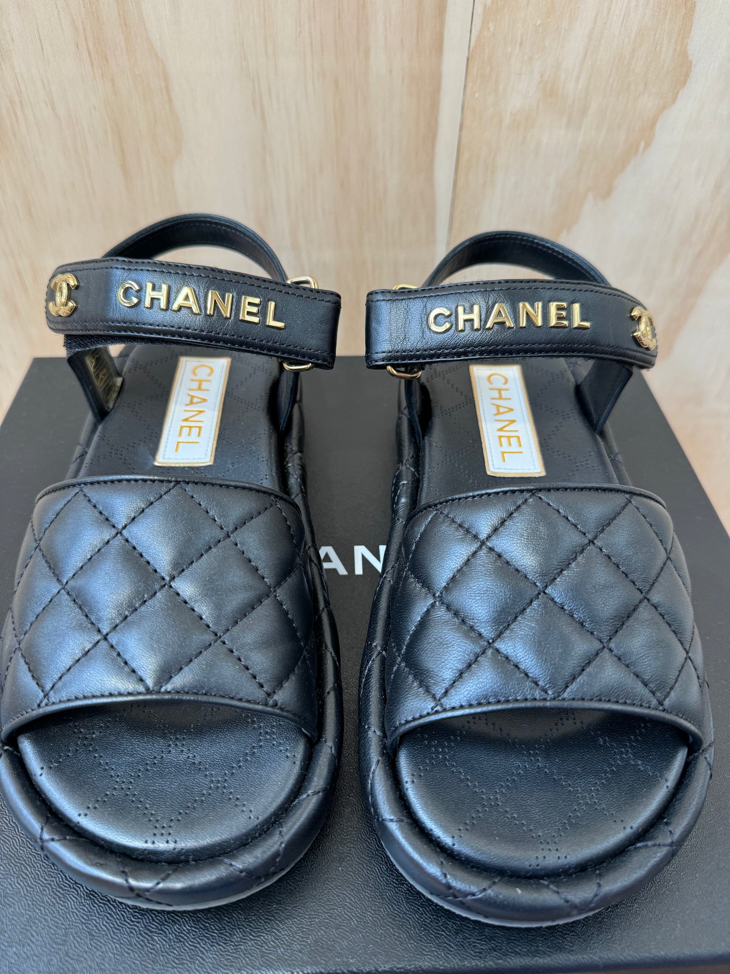CHANEL LAMBSKIN QUILTED DAD SANDALS - SIZE 37.5