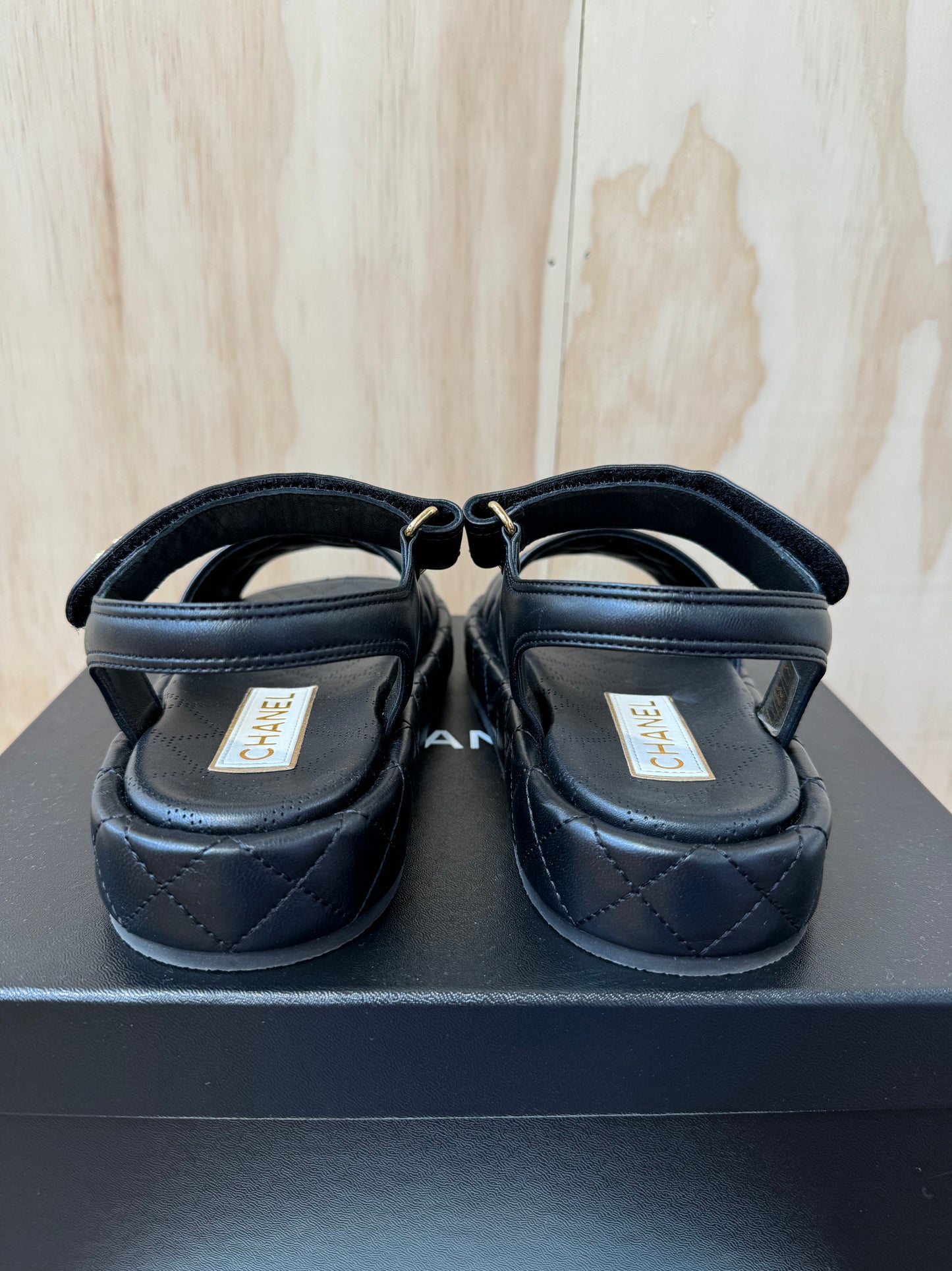 CHANEL LAMBSKIN QUILTED DAD SANDALS - SIZE 37.5