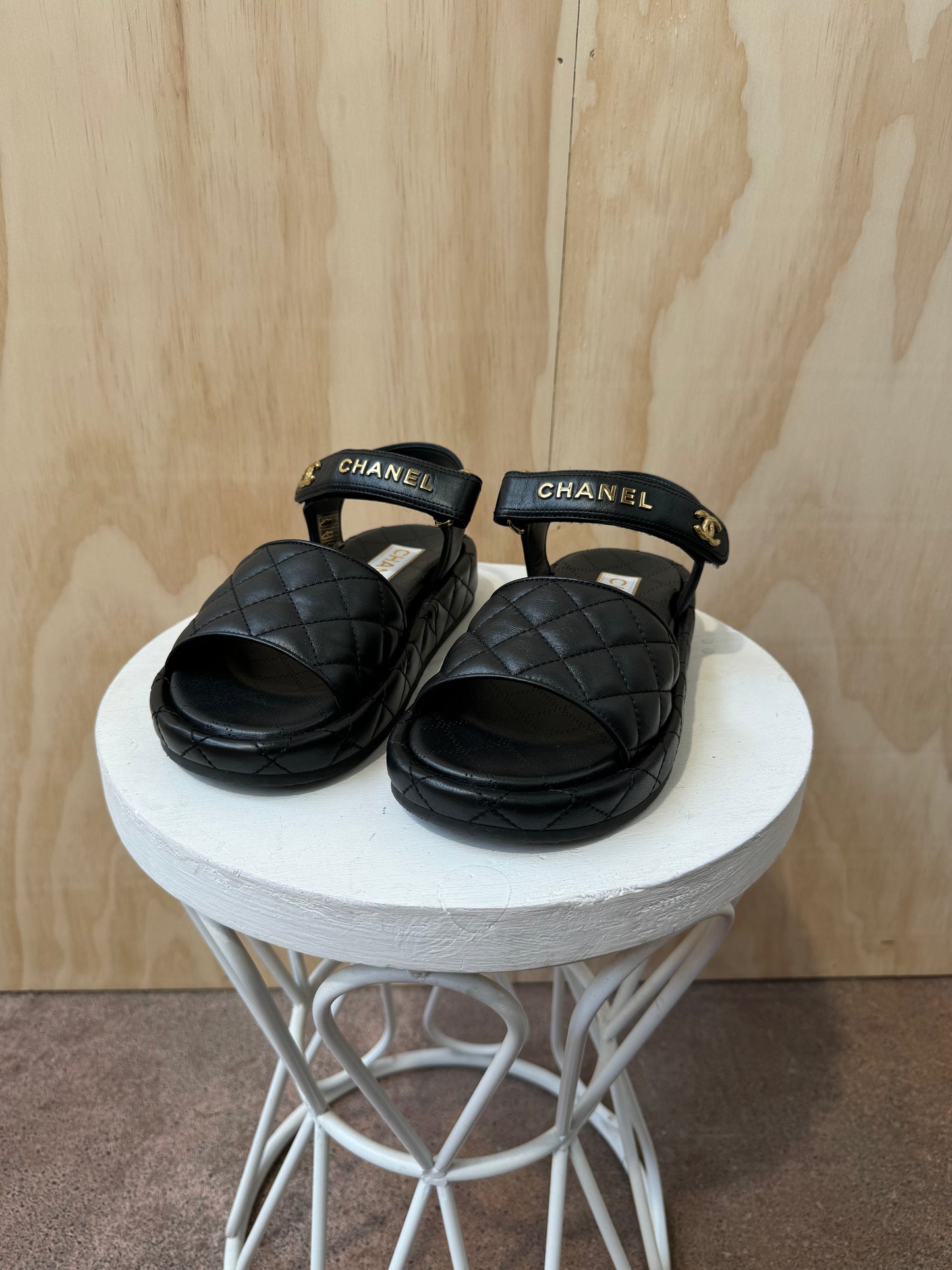 CHANEL LAMBSKIN QUILTED DAD SANDALS - SIZE 37.5