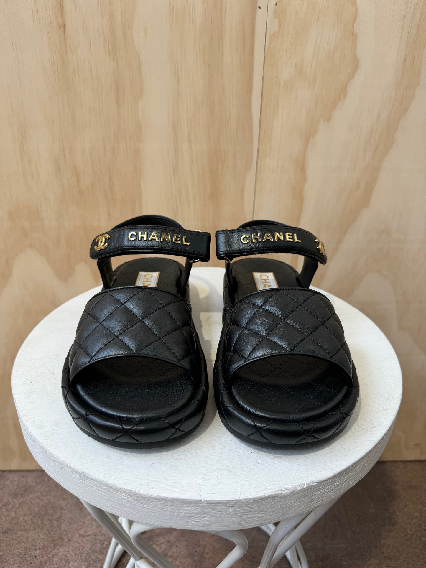 CHANEL LAMBSKIN QUILTED DAD SANDALS - SIZE 37.5
