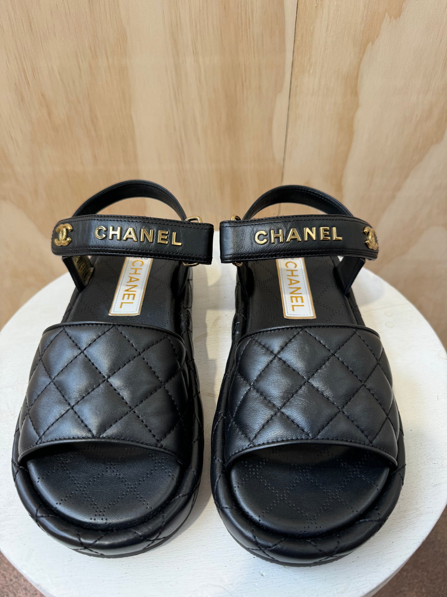 CHANEL LAMBSKIN QUILTED DAD SANDALS - SIZE 37.5