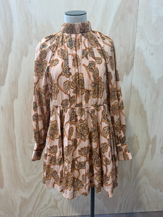 HANSEN & GRETEL ULLA PEACH FLORAL MINI DRESS - SIZE XS