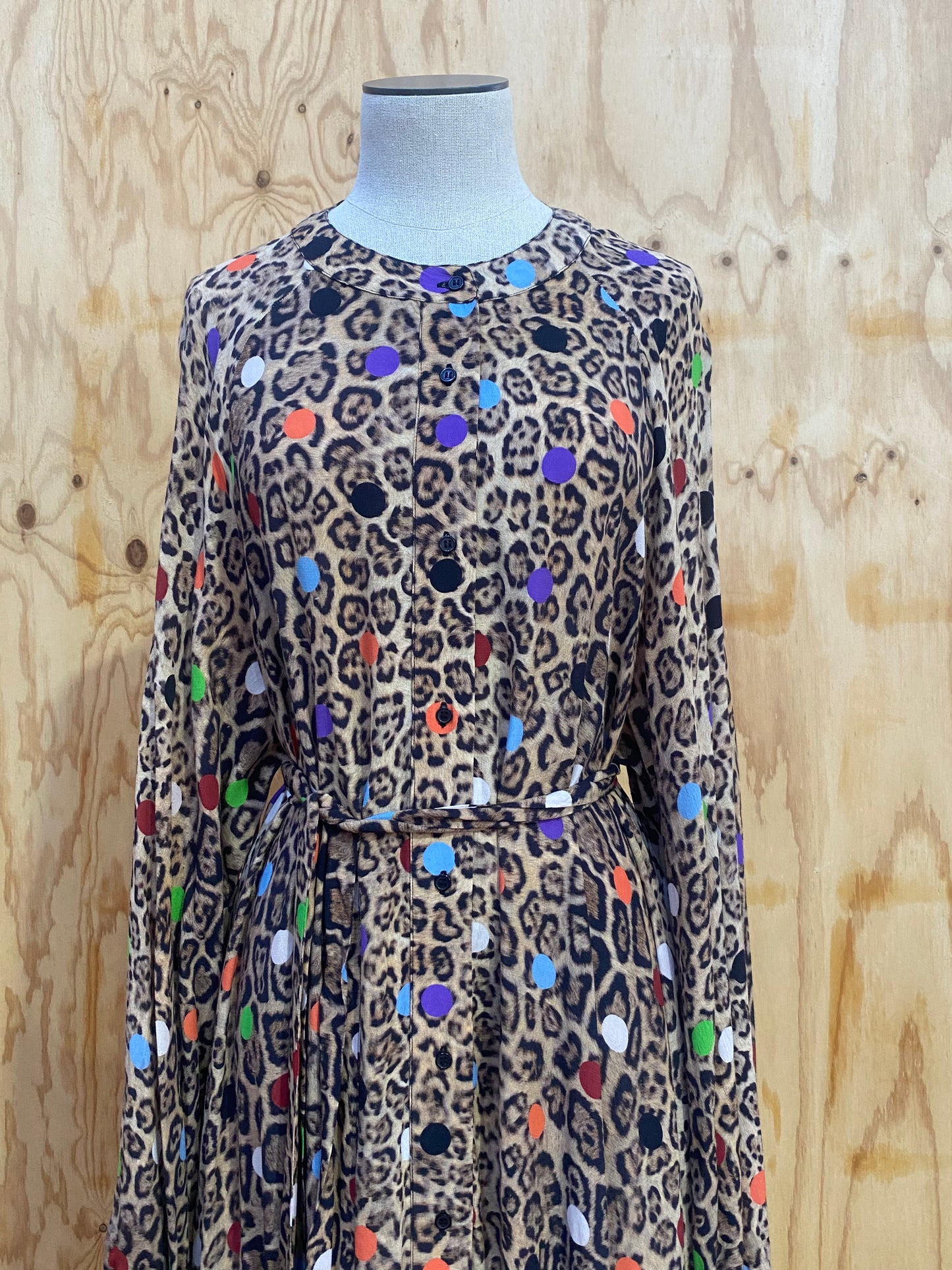 ESSENTIAL ANTWERP LEOPARD & DOTS MAXI SHIRT DRESS - SIZE 44