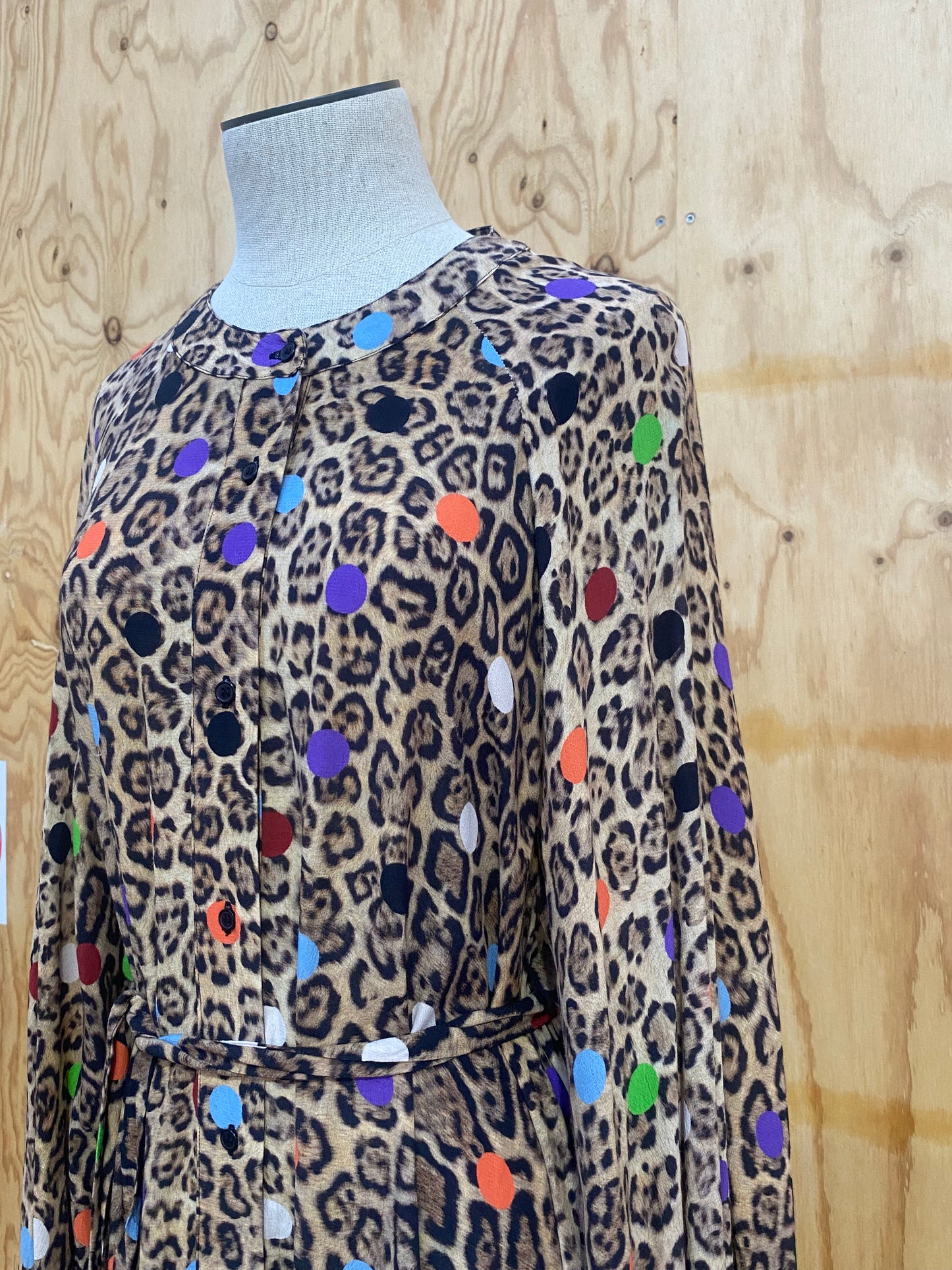 ESSENTIAL ANTWERP LEOPARD & DOTS MAXI SHIRT DRESS - SIZE 44