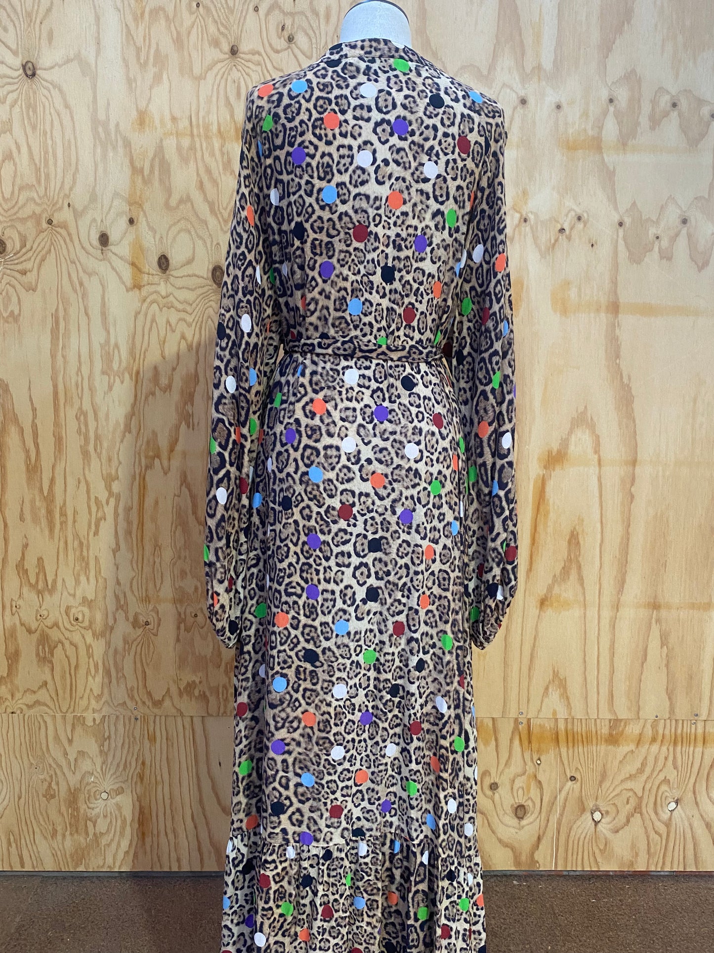 ESSENTIAL ANTWERP LEOPARD & DOTS MAXI SHIRT DRESS - SIZE 44