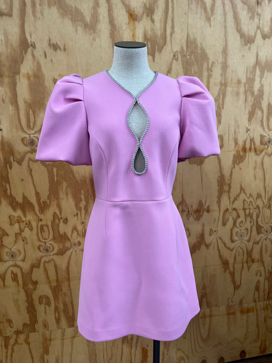 REBECCA VALLANCE KARINA PUFF SLEEVE MINI DRESS IN PINK - SIZE 12