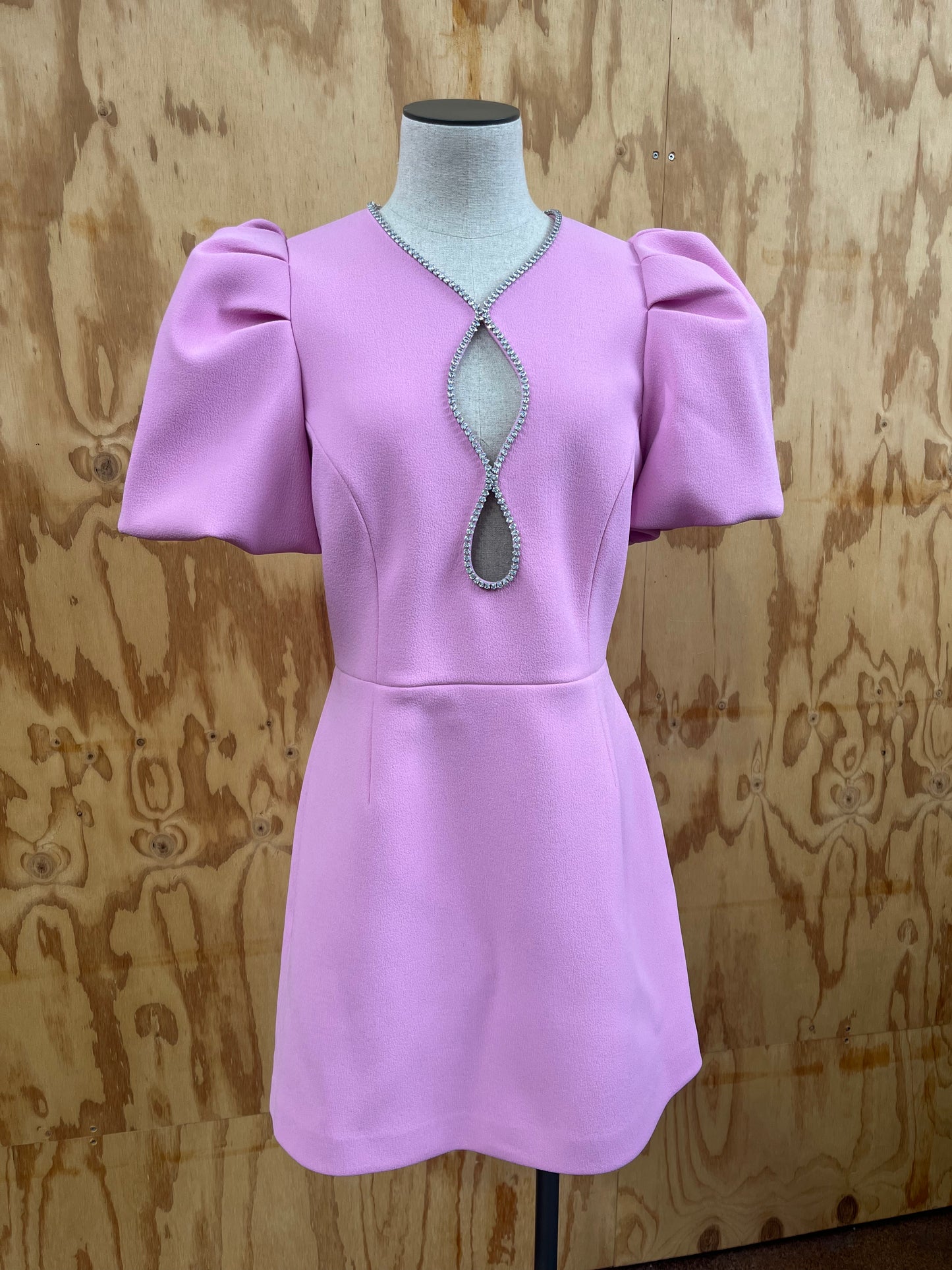 REBECCA VALLANCE KARINA PUFF SLEEVE MINI DRESS IN PINK - SIZE 12