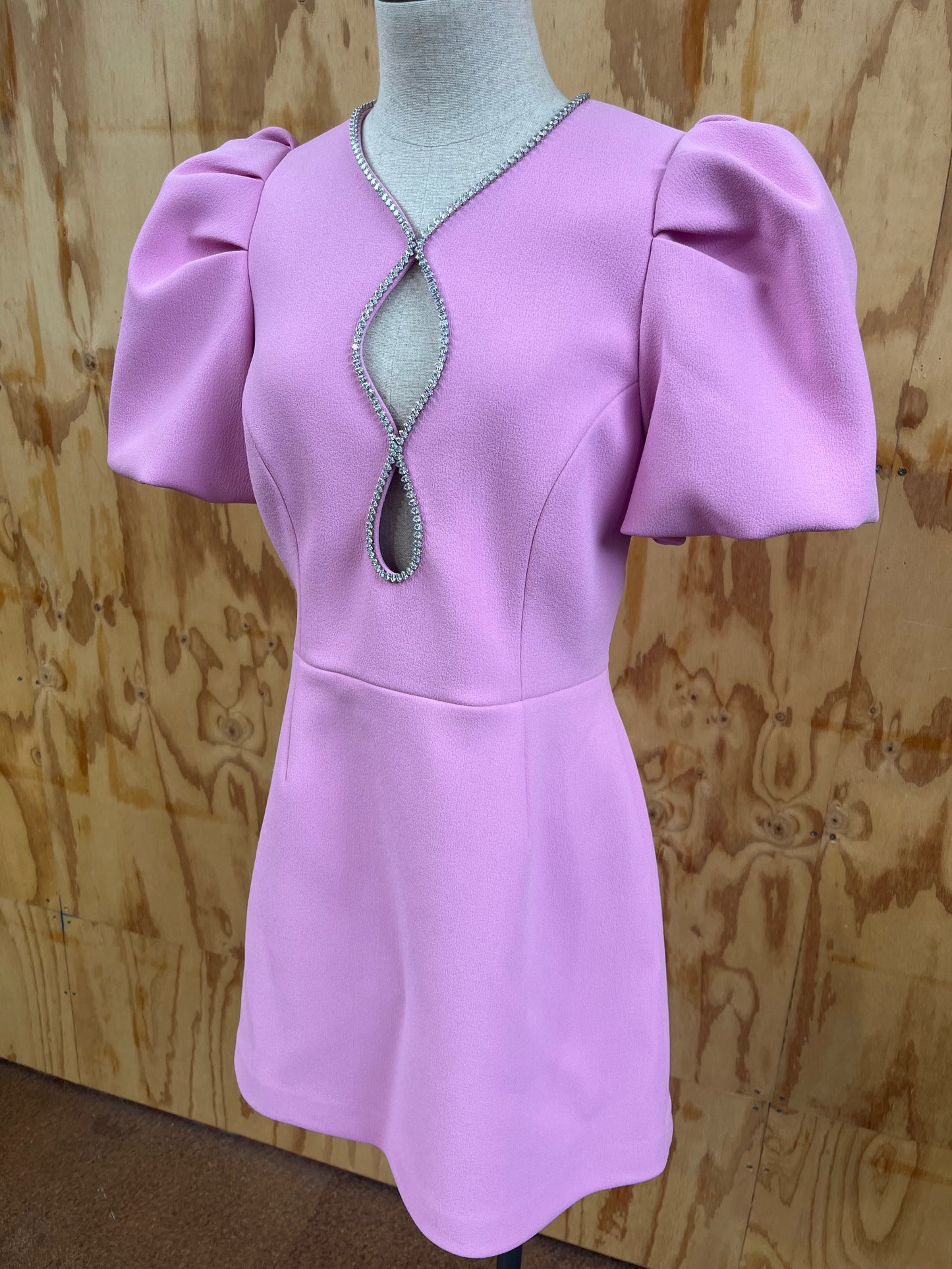 REBECCA VALLANCE KARINA PUFF SLEEVE MINI DRESS IN PINK - SIZE 12