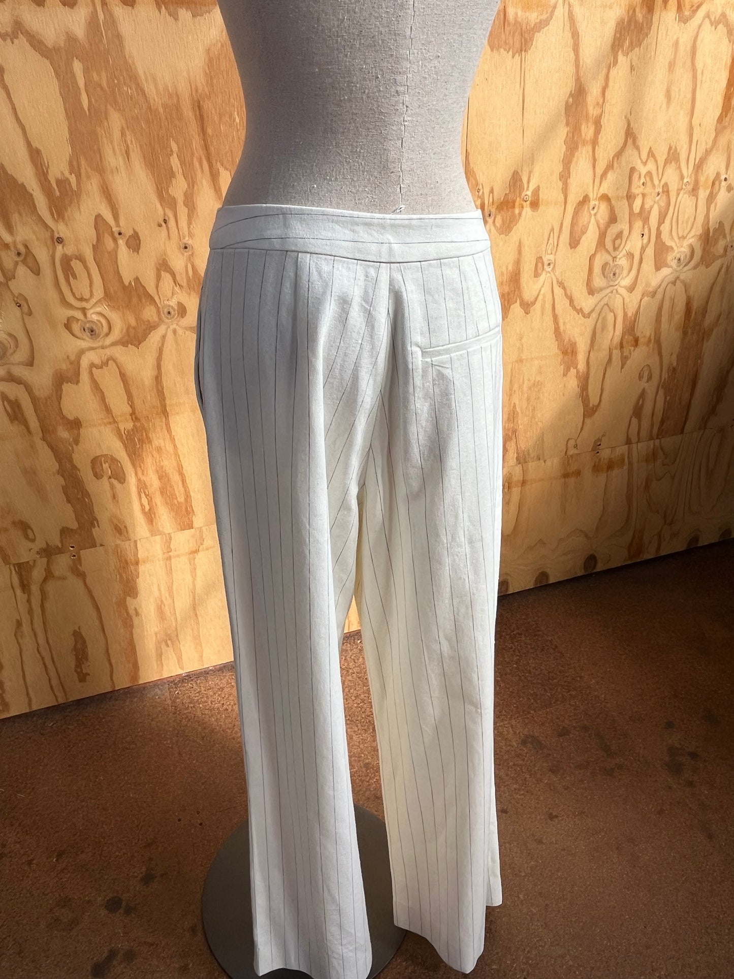 ASSEMBLY LABEL CREAM LINEN PINSTRIPE PANT - SIZE 12
